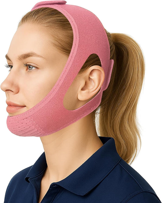 Chin Strap for CPAP Users | Comfortable Mouth Support to Encourage Closed Mouth Positioning Nasal Breathing for Men and Women Who Breathe Through The Mouth During Sleep by PIDOTI (Pink, L-XL)