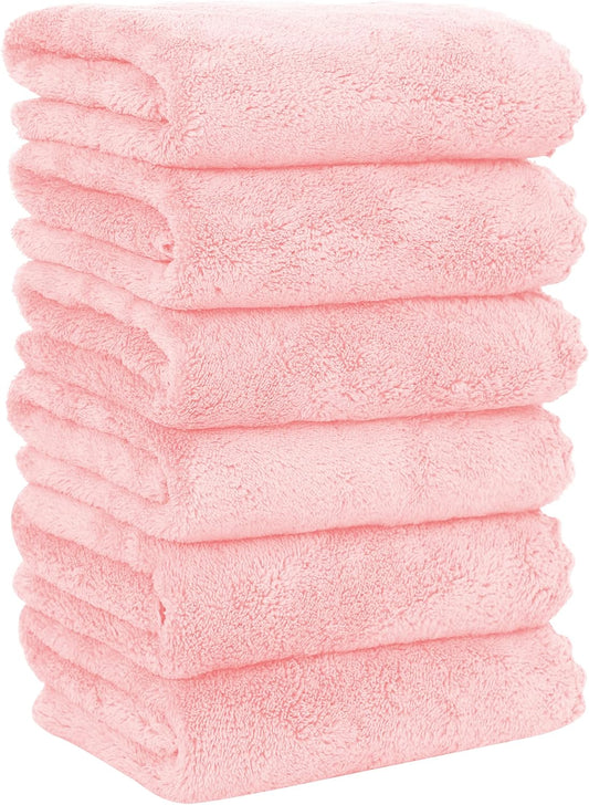 MOONQUEEN 6 Pack Premium Hand Towels - Quick Drying - Microfiber Coral Velvet Highly Absorbent Towels - Multipurpose Use as Hotel, Bathroom, Shower, Spa, Hand Towel 16 x 28 inches (Pink)