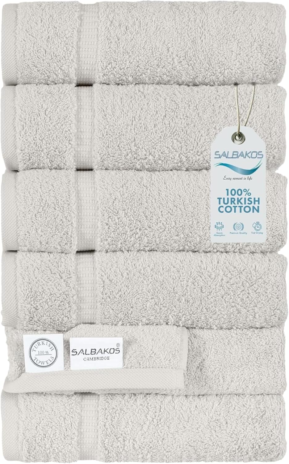 SALBAKOS 100% Turkish Cotton Hand Towel Set of 6 16x30 inch | Heirloom Quality | Hotel & Spa Collection | Ultra Soft, Super Absorbent, Long Lasting Hand Towels | Made in Turkey (Ivory, 6 Hand Towels)