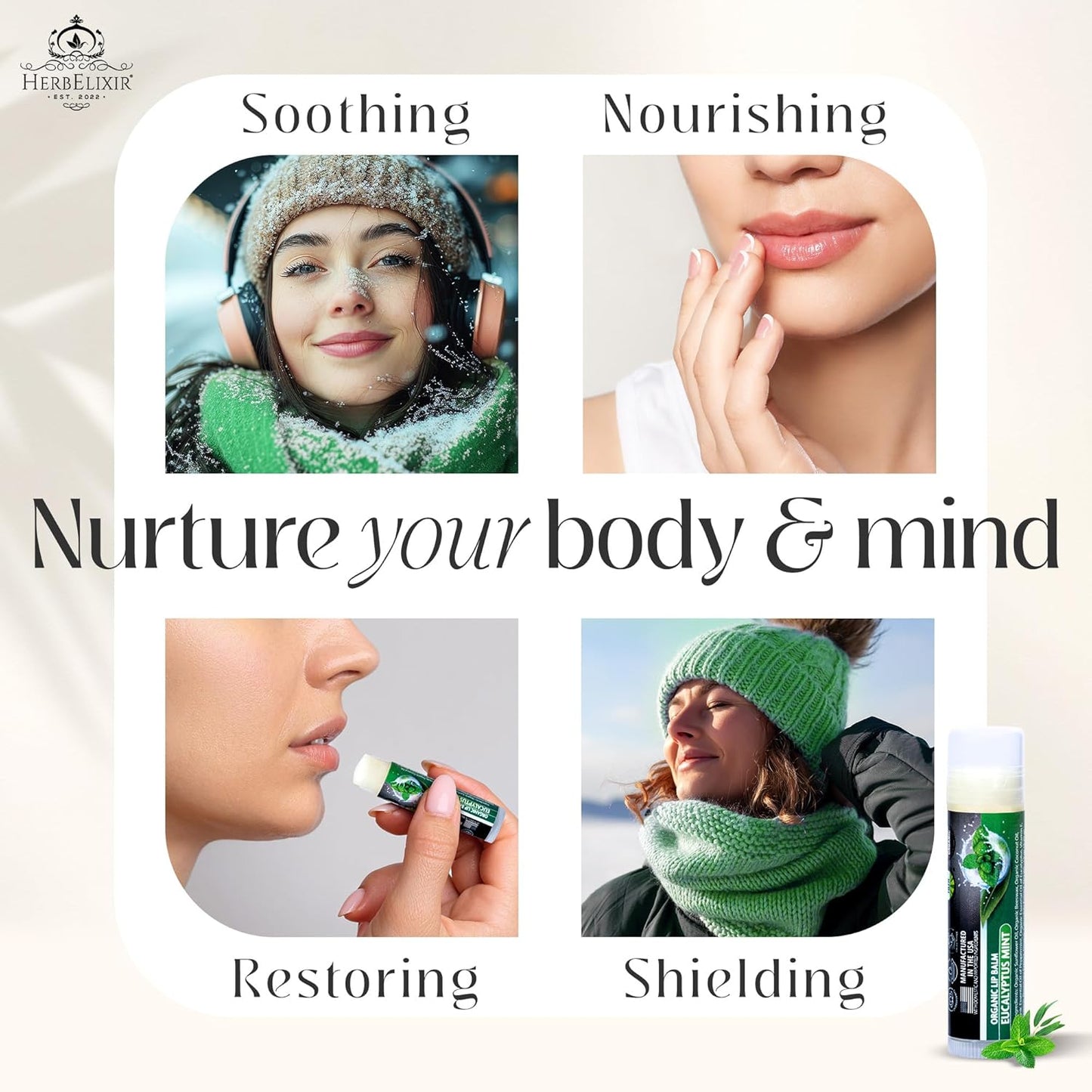 Organic Eucalyptus Mint Lip Balm 3 Pack | Hydrating Chapstick for Dry Lips | Natural Lip Care for Men and Women