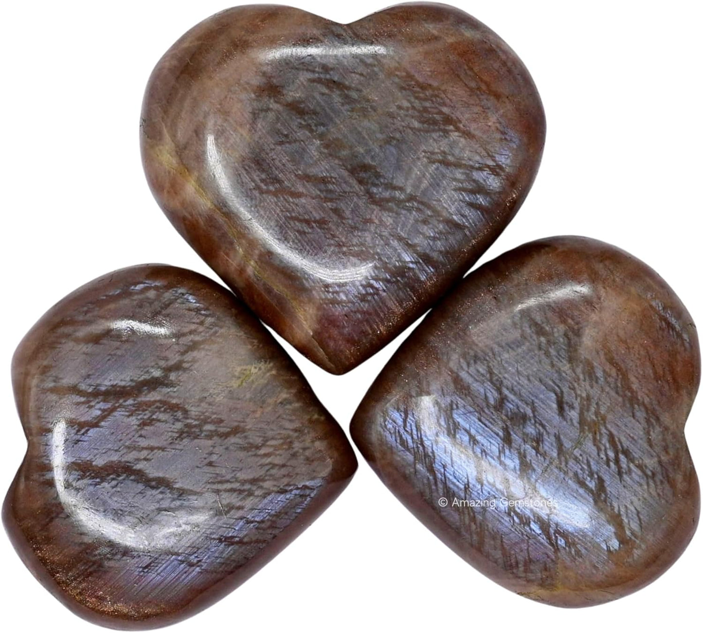 Amazing Gemstone Sun Moonstone Crystal Heart Palm Stone - Pocket Massage Worry Stone for Natural Body Chakra Balancing, Reiki Healing and Crystal Grid