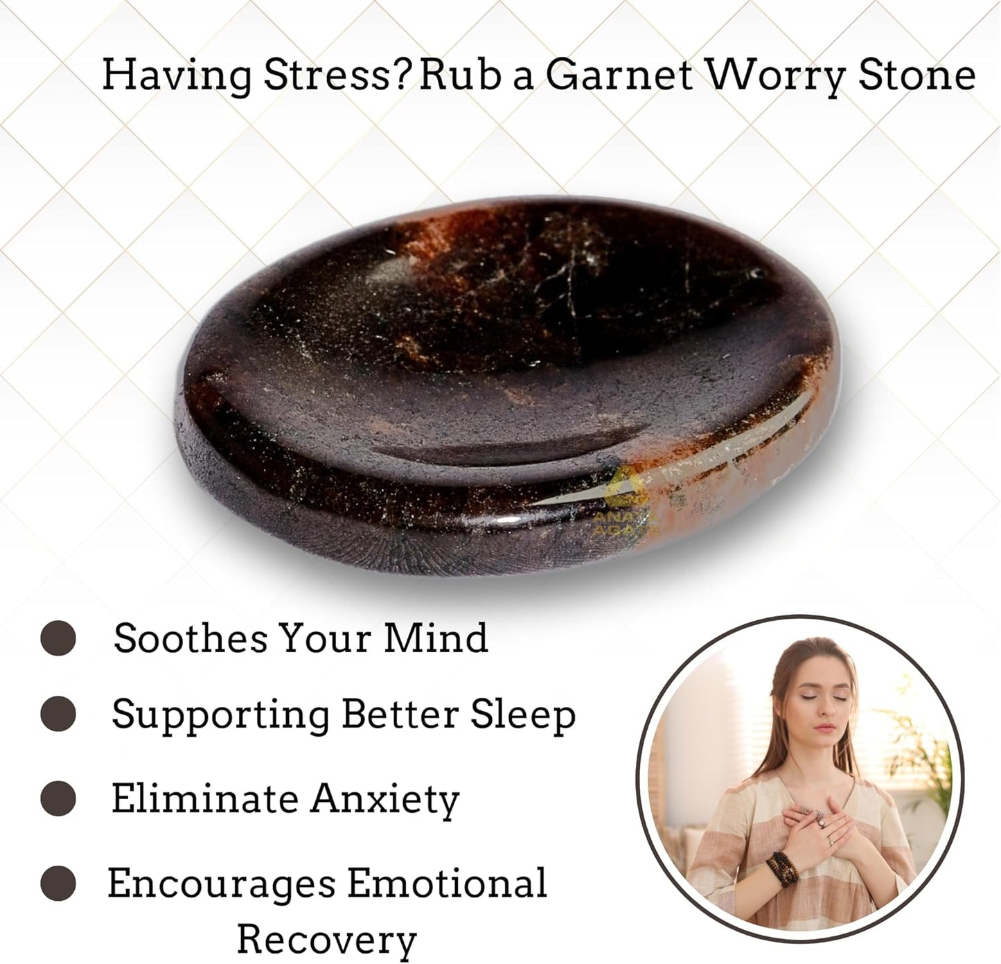 Garnet Worry Stones – Crystal Thumb Worry Stone for Anguish, Stress – Relaxing and Soothing Balance Stones for Meditation, Stress Relief – Healing Stones and Crystals for Men and Women