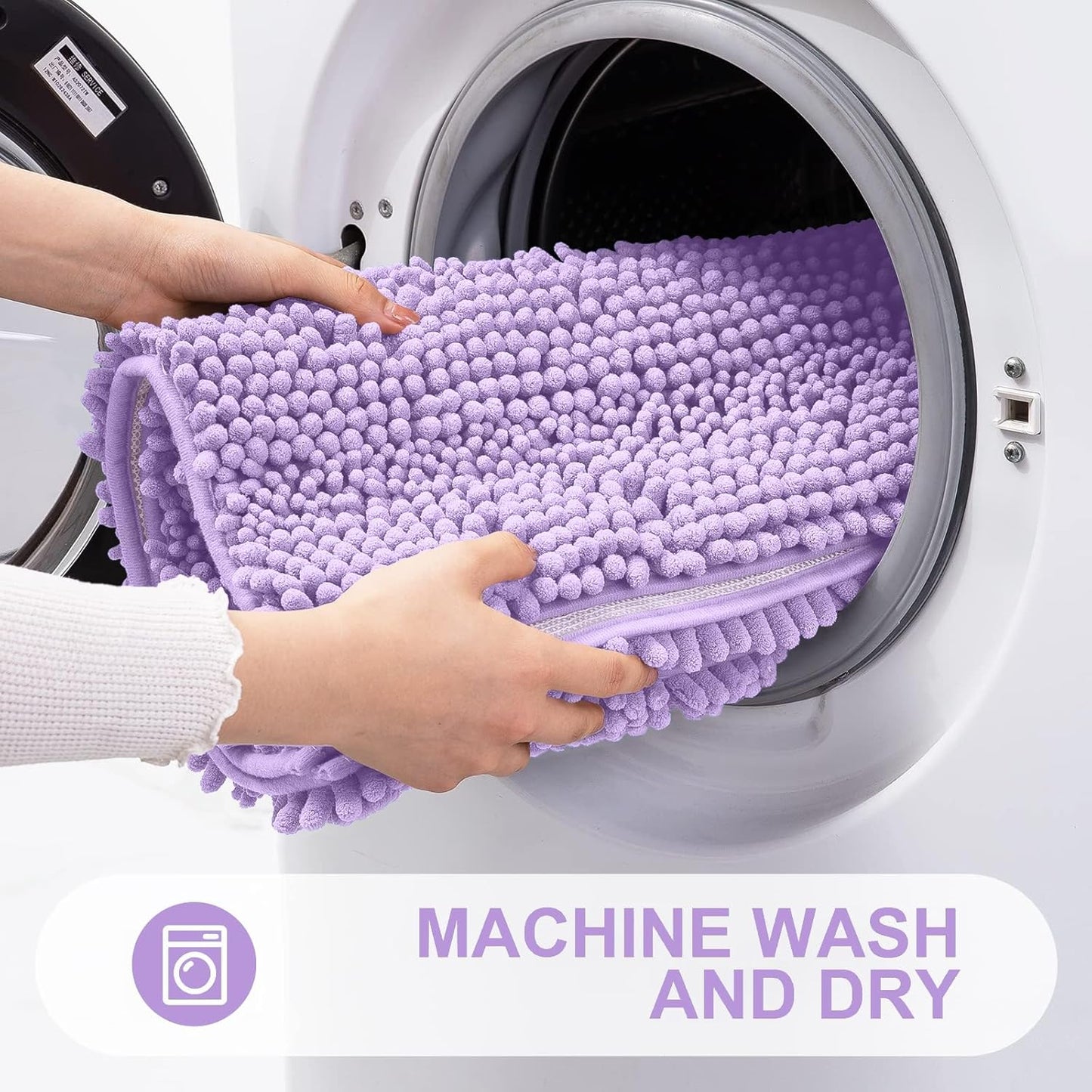 Grandaily Chenille Striped Bathroom Rugs 24x16, Extra Thick and Absorbent Bath Mats, Non-Slip Soft Plush Shaggy Shower Carpet, Machine Wash Dry, Bath Rug for Bathroom, (Small, Purple)