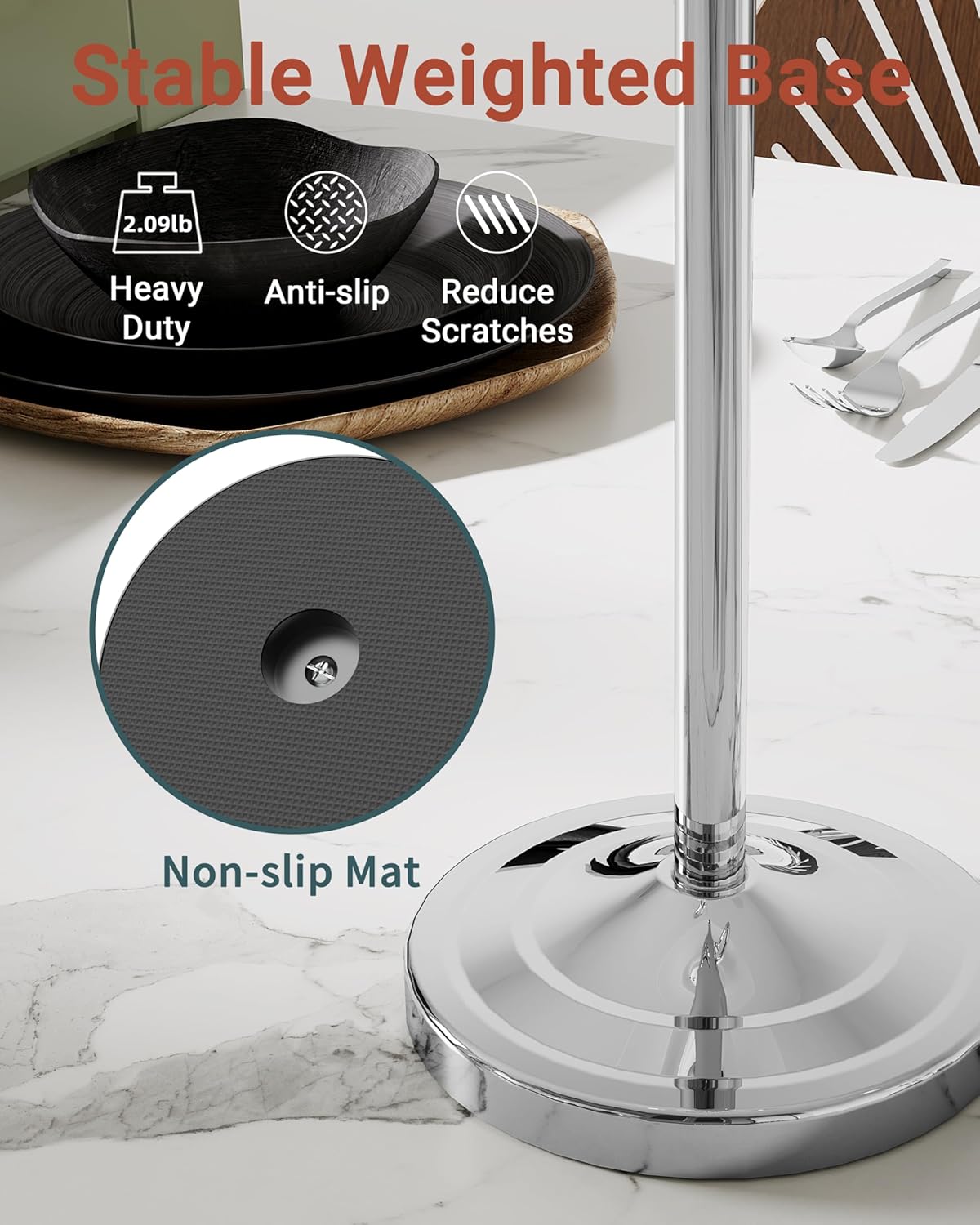 Hand Towel Holder Stand, SUS304 Stainless Steel Weighted Hand Towel Stand for Bathroom Kitchen Countertop Towel Stand with Double Stand Hand Towel Ring Total Height 18"(Chrome)