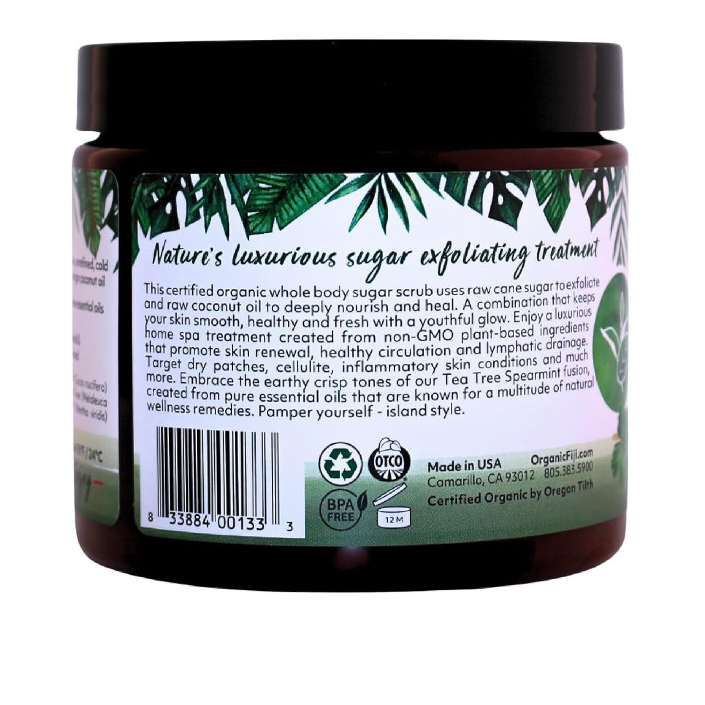 Organic Fiji Coconut Oil Infused Sugar Scrub for Face & Body 20-Ounces (20 Ounce (Pack of 1), Tea Tree Spearmint)