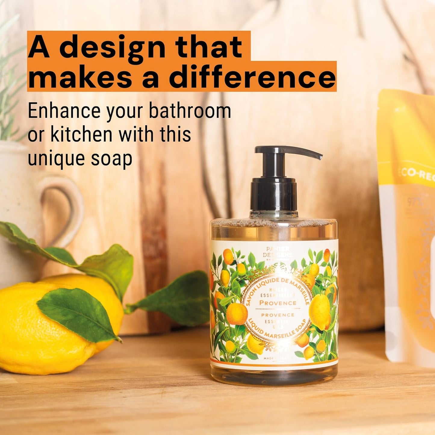 Panier des Sens - Moisturizing Hand Soap - Provence Fresh, Fruity Fragrance - French Savon de Marseille Soap with Coconut Oil - Refillable Kitchen & Bathroom Soap - 16.9 Fl.oz Hand Wash 97% Natural