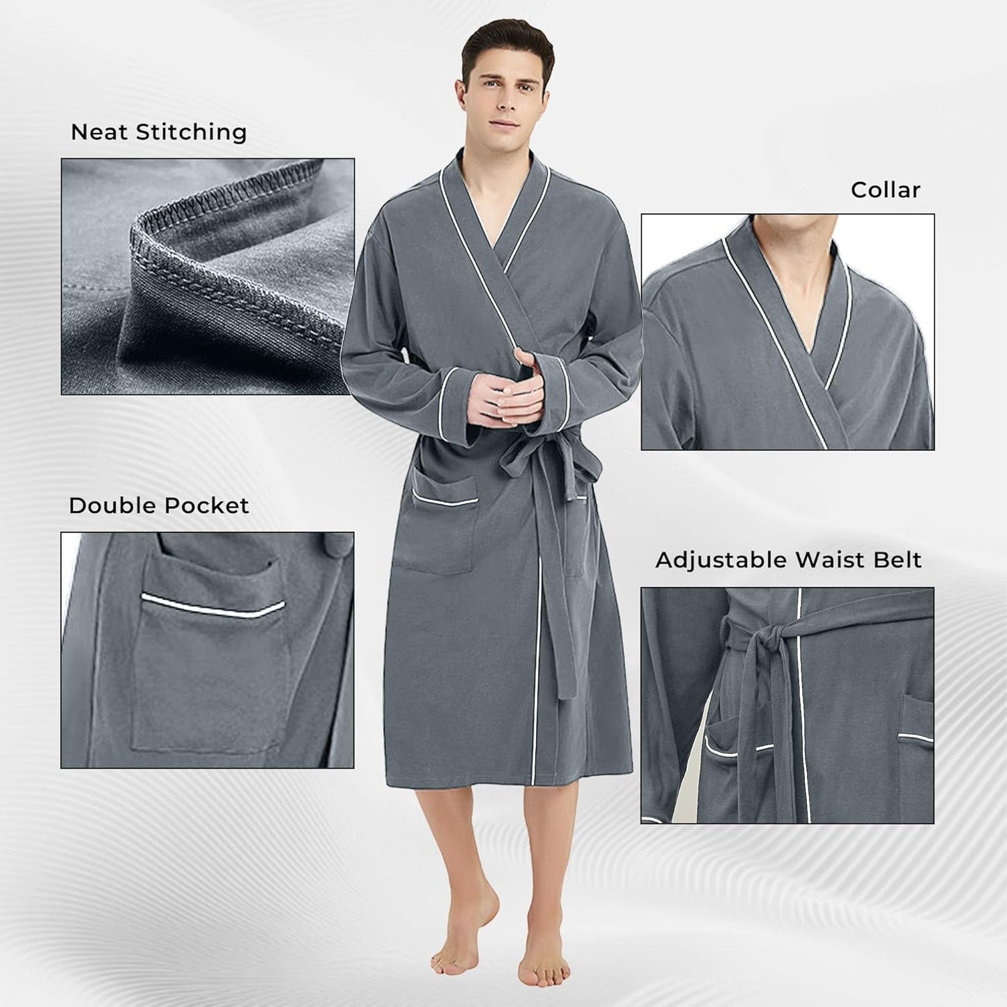 U2SKIIN Mens 100% Cotton Robe Lightweight Knit Bathrobe