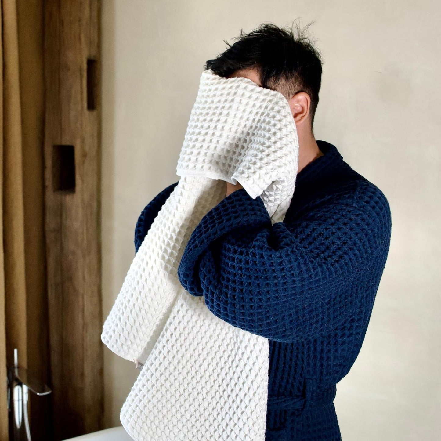 Luxury Japanese Cotton Waffle Bath Towel | Plush, Absorbent, and Quick Dry (Shell White, Hand Towel, 32" x 16")