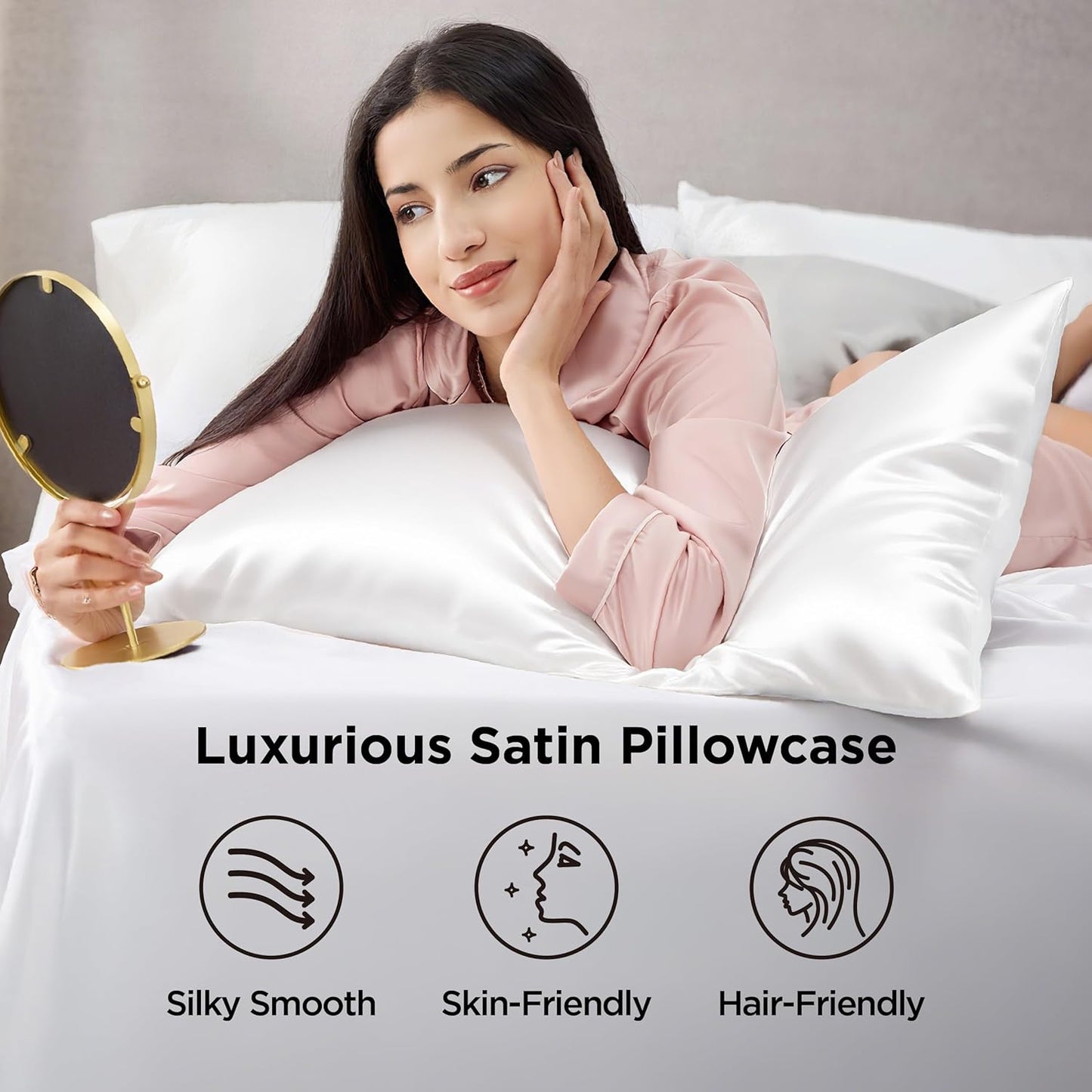 Bedsure Satin Pillowcase for Hair and Skin Queen - Pure White Silky Pillowcase Set of 4 with Envelope Closure, Similar to Silk Pillow Cases, Gifts for Women Men, 20x30 Inches
