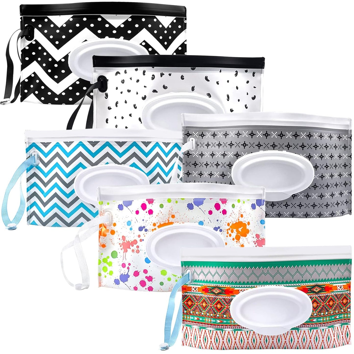 6pcs Portable Wet Wipes Pouch, KALYLOC Reusable Baby Wipe Dispenser Pouch Container, Eco Friendly Travel Wet Wipes Holder with Sealed Zipper