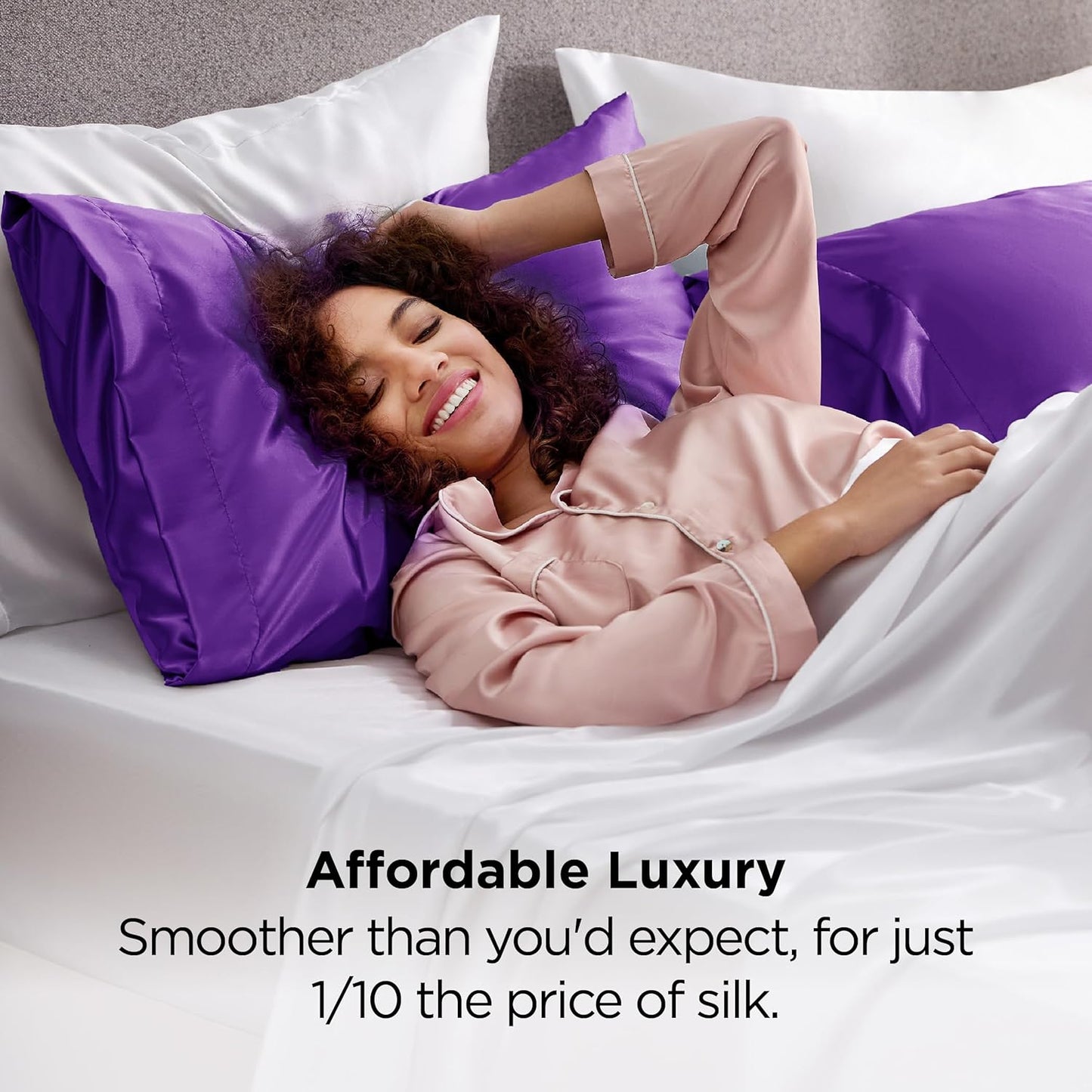 Bedsure Satin Pillowcase 2 Pack Similar to Silk Pillow Cases Standard Size, Pillow Case for Sleeping Women with Envelope Closure, Gifts for Women Men, Purple, 20x26 Inches, 2pcs