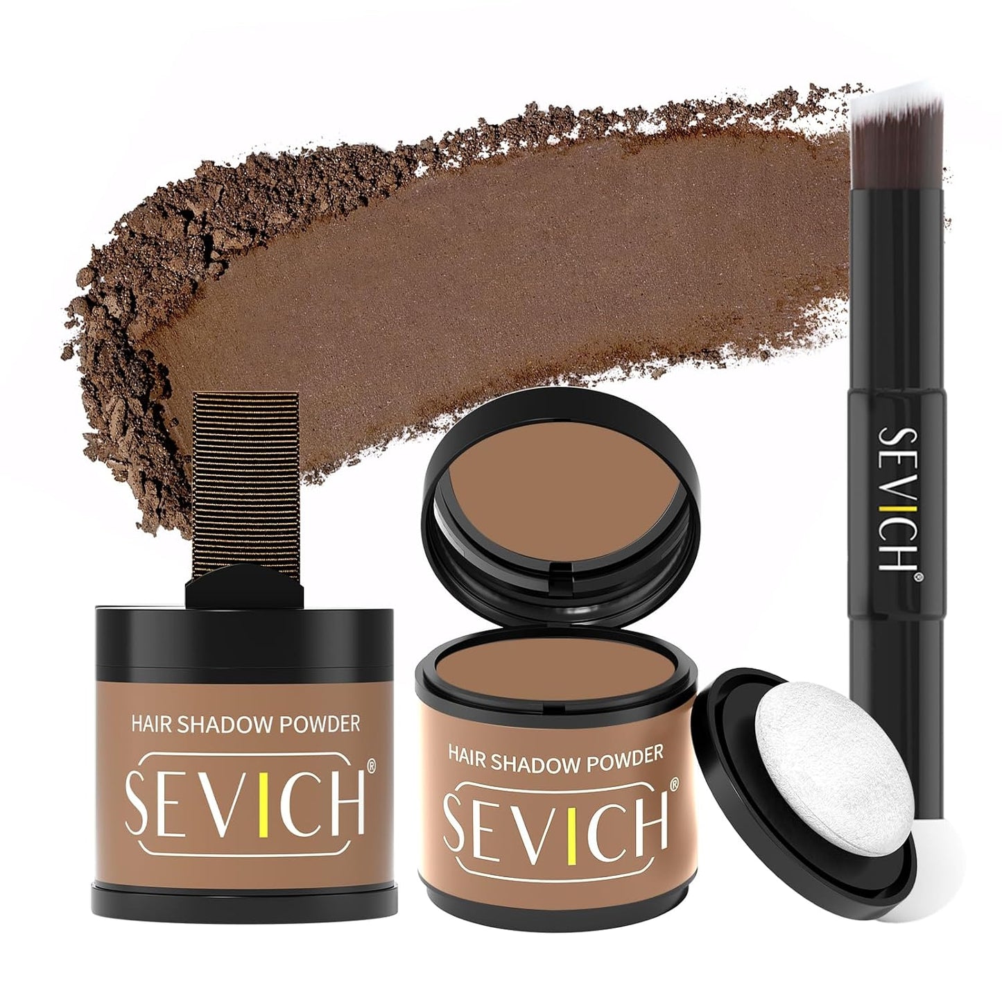 Sevich Hairline Powder 10g 2-Pack with Brush, Instantly Conceals Hair Loss & Thinning, 48H Waterproof Root Touch Up Powder, Natural Hair Shadow Toppers for Women & Men, 2 Box = 5 Boxes,Brown