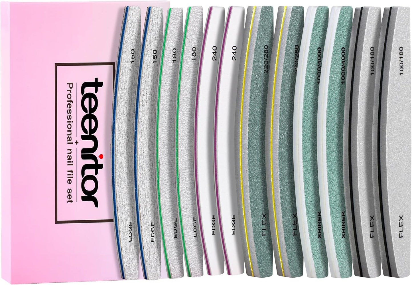 Teenitor Nail File and Buffer Set, 2 Sets Nail Buffer Block Nail Files for Natural Nails, Emery Boards for Nails Nail Buffer and Shine Kit, Acrylic Nail Files 100/180 Fingernail Files for Women