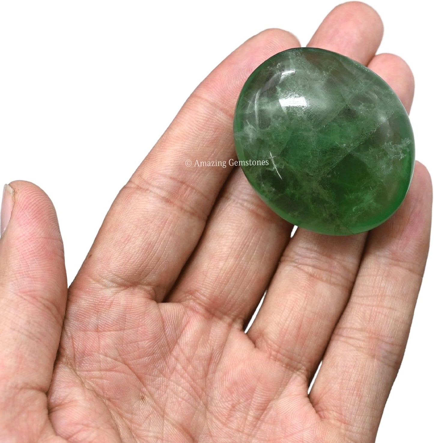 Amazing Gemstone Green Fluorite Crystals and Healing Stones - Large Palm Stone Crystals Piedra - Crystal for Good Luck, Balanced Positive Energy, Meditation - Unique Stocking Stuffers Gifts for Women