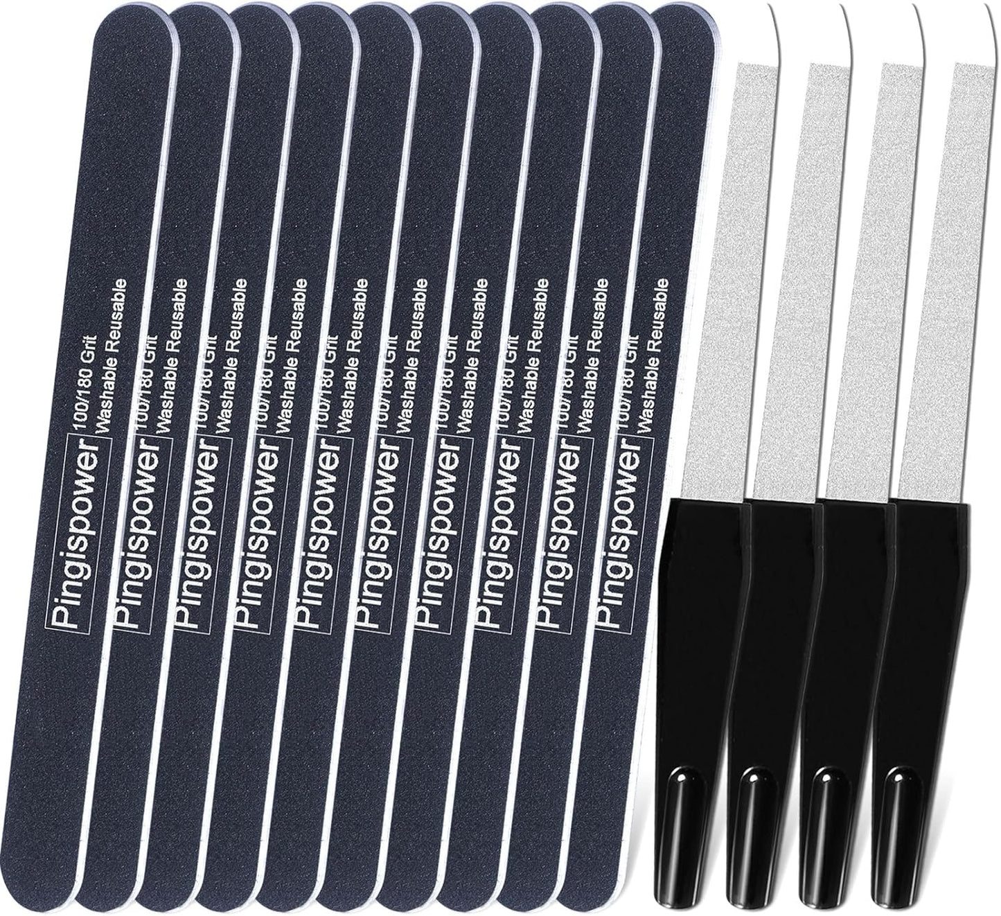 Nail Files Set, 14PCS Professional Metal Nail File & Emery Boards for Natural Nails (100/180 Grit), Double Sided Reusable & Washable Manicure Kit for Women, Home & Salon