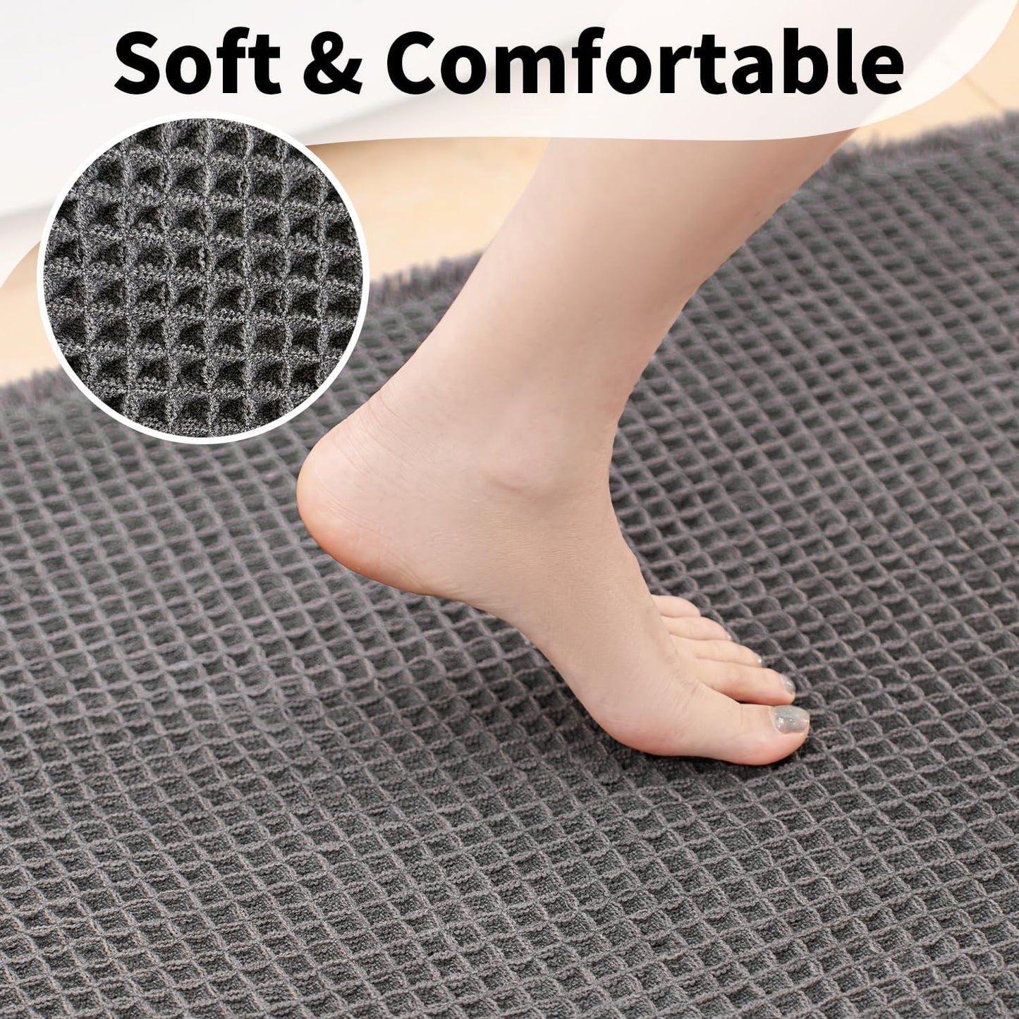 Waffle Runner Bath Mat - Long Boho Bathroom Rugs Non Slip Washable, Super Absorbent & Quick Dry, Soft Bath Mat Farmhouse Bathroom Decor, 24'' x 72'', Dark Grey