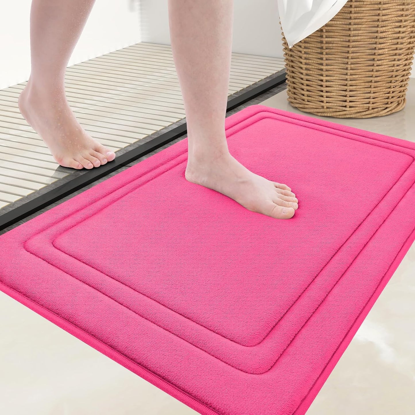 Grandaily Memory Foam Bath Mat Rug 30x20, Ultra Soft, Non-Slip and Absorbent Bathroom Rugs, Machine Wash Dry, Comfortable Bath Carpet for Bathroom Floor, Tub and Shower, Deep Pink