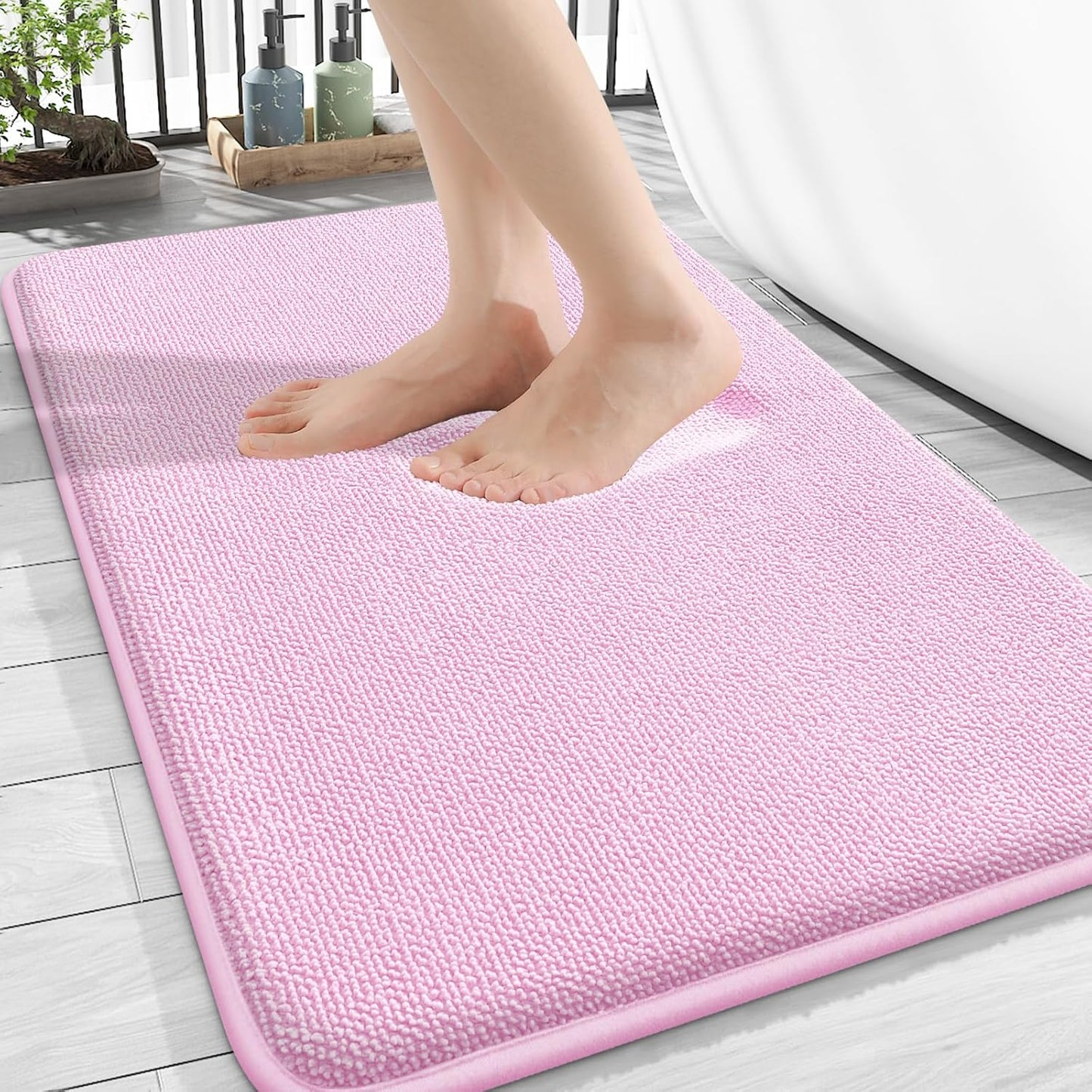 OLANLY Thick Memory Foam Bath Mat Rug 30x20, Extra Soft Absorbent Bathroom Rug, Quick Dry Bath Mats, Non-Slip, Machine Washable Carpet for Bathroom, Tub and Shower, Home Decor Accessories, Pink