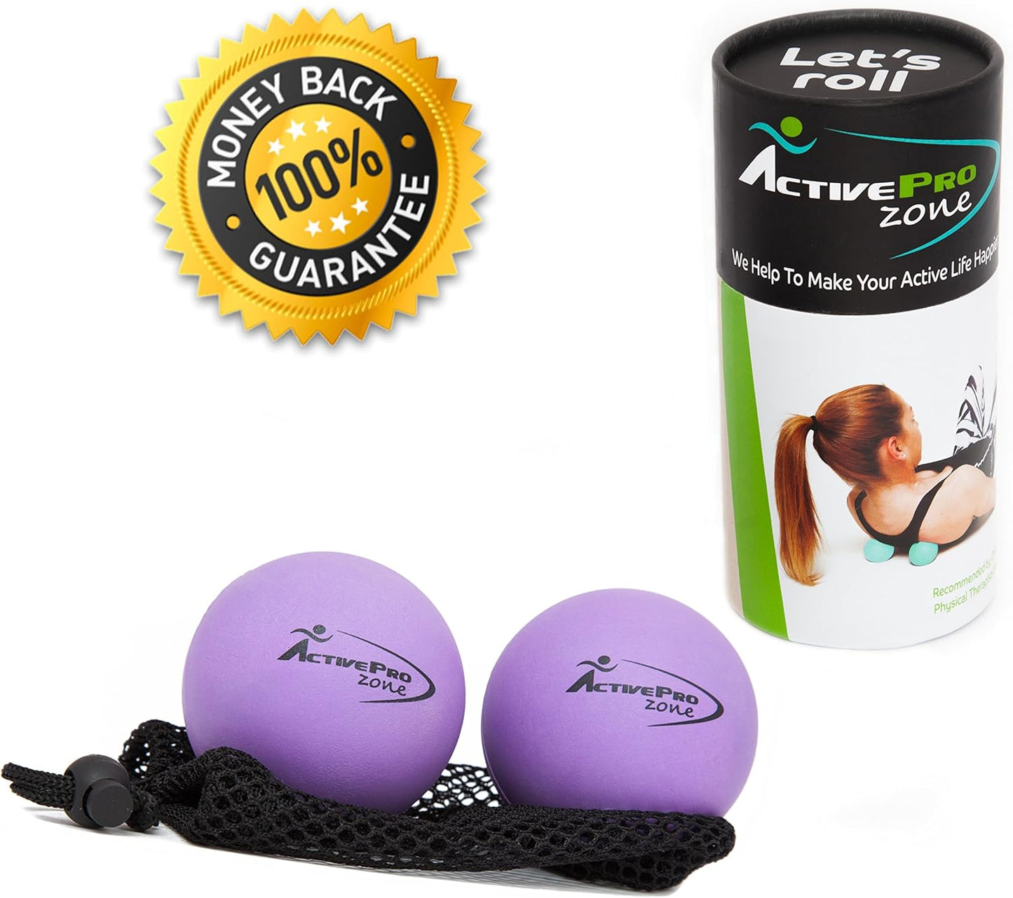 Therapy Massage Ball - Instant Muscle Pain Relief. Proven Effective for Myofascial Release, Deep Tissue Pressure, Yoga & Trigger Point Treatments. Set - 2 Lacrosse Balls W/Mesh Bag
