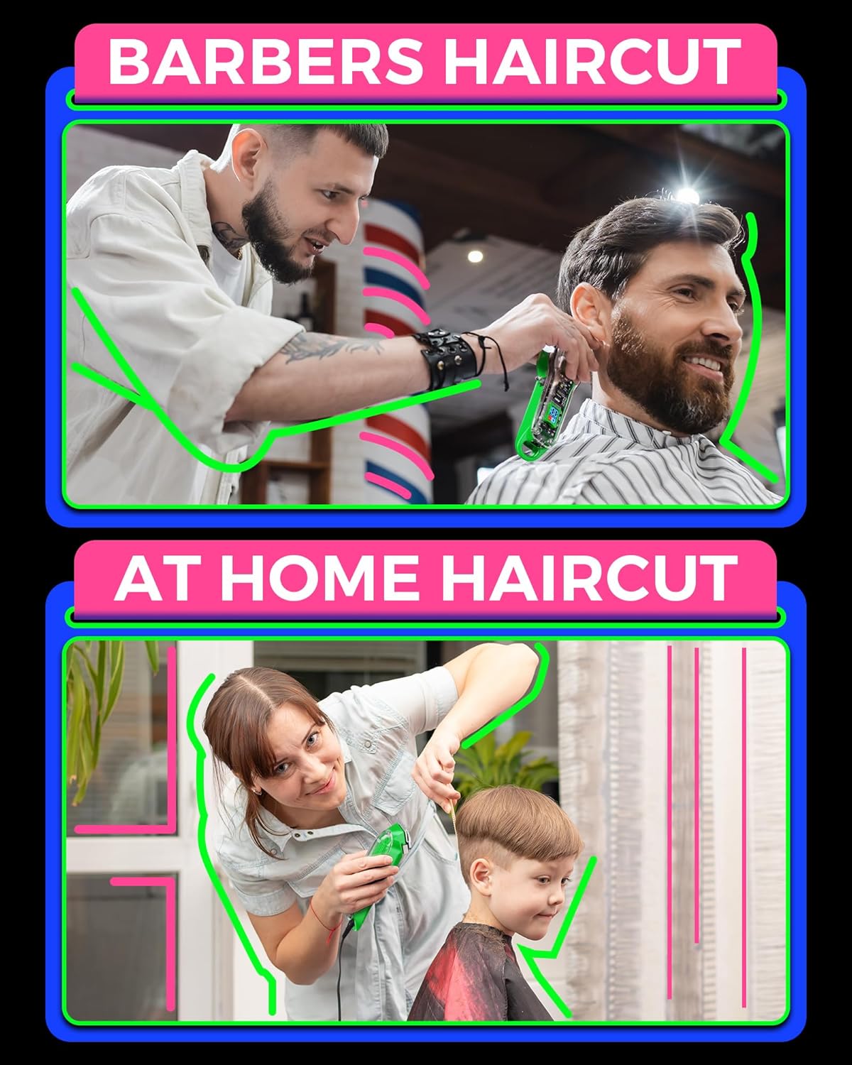 GLAKER Hair Clippers for Men Professional - Cordless Clippers and Trimmers Set, Complete Barber Kit for Hair Trimming & Beard Grooming, Mens Haircutting Kits for Blending & Fade Cuts (Green)