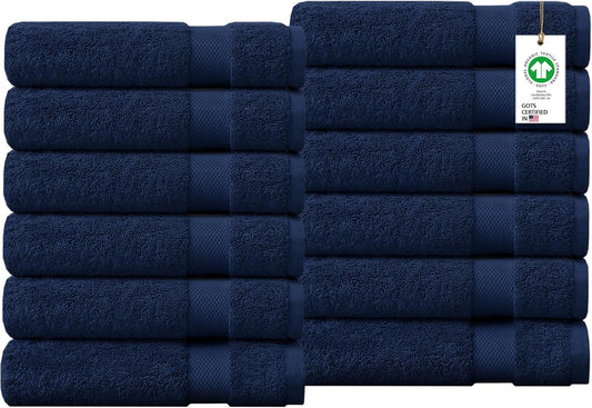 Delara 100% Organic Cotton Towels 650 GSM Plush Feather Touch Quick Dry Wash Cloth, Pack of 12 GOTS Certified, Oeko-Tex Green Certified, Organic Cotton Wash Cloth, 13"X13"