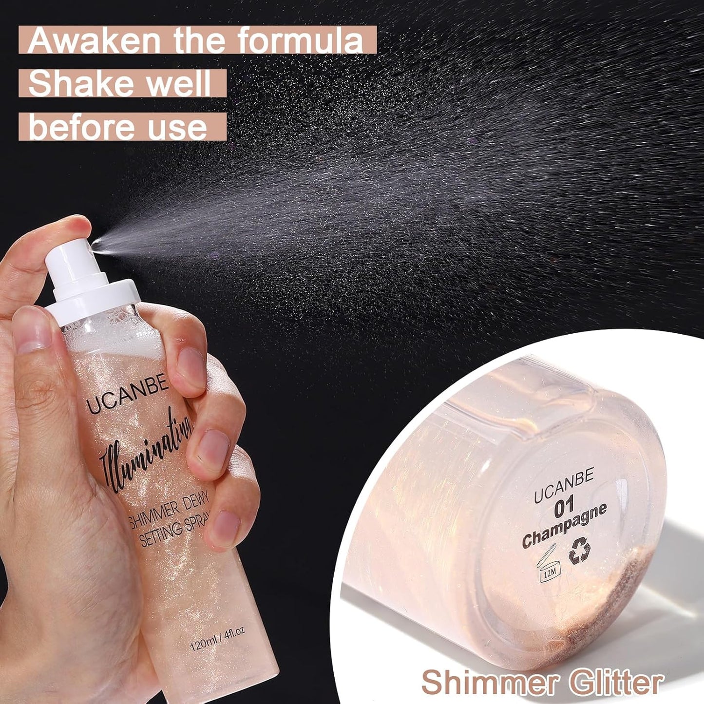 UCANBE Shimmer Dewy Setting Spray – Glowing + Makeup Setting Spray 2 in 1 Lightweight Formula for a Radiant Glow,Long-Lasting Face Mist for Face Body, 4 Fl Oz #Bubblegum