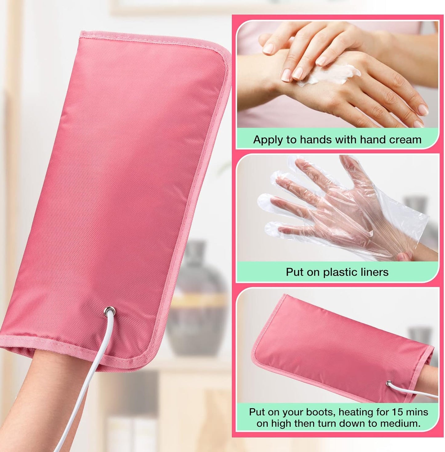 Noverlife Electric Heated Mittens Gloves for Paraffin Hand Wax Treatment, Nail Art Manicure Warmer Mittens, Beauty Therapy SPA Mitts for Women Beauty Treatment