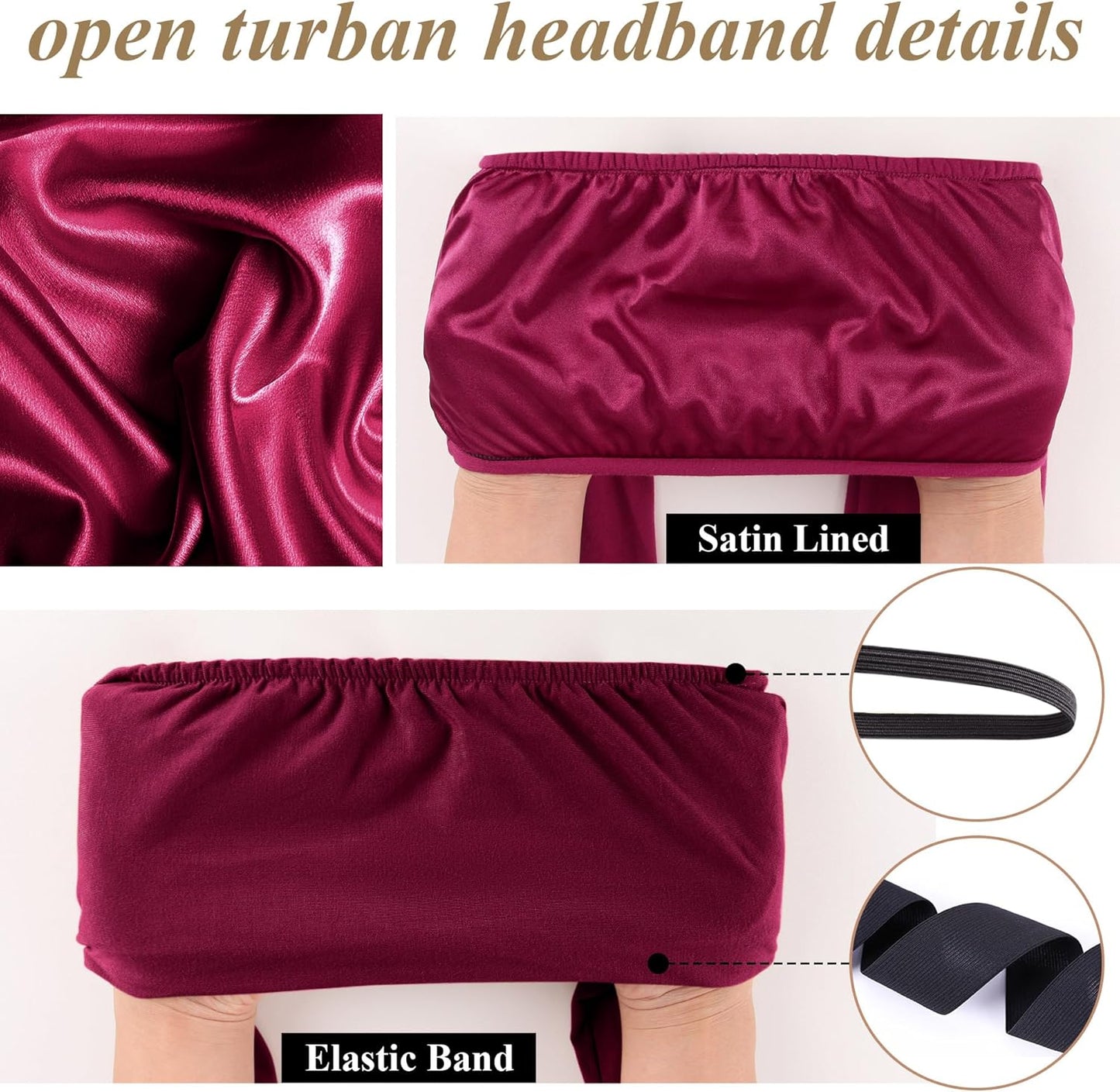 Satin Lined Open Turban Headband Mens Sweatband Sports Headband for Running,Cycling,Basketball,Yoga,Fitness Workout Stretchy Unisex Hairband