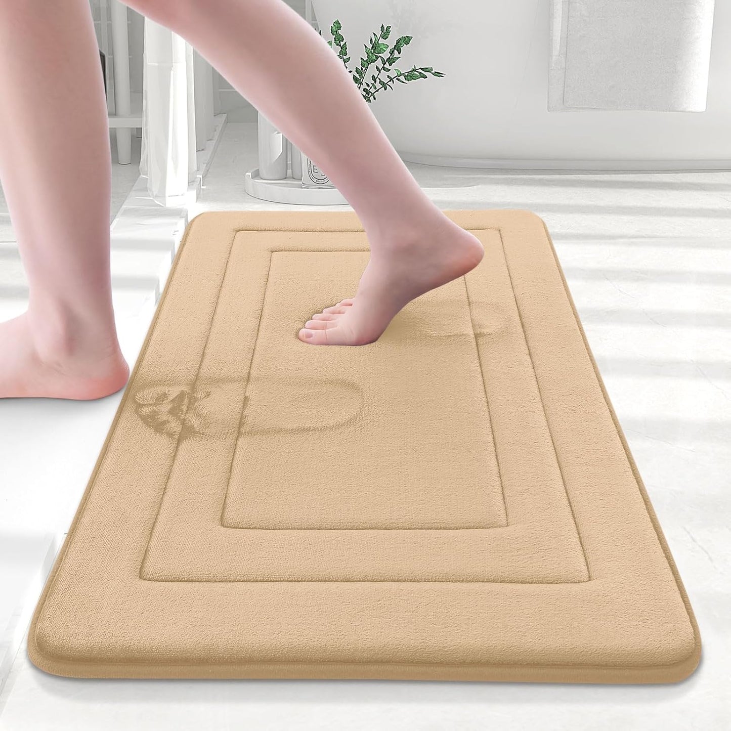 Arotive Memory Foam Bathroom Rug Mat 30x20, Ultra Soft and Absorbent Bath Mat, Machine Wash Dry, Comfortable Bath Rug Carpet for Bathroom Floor, Tub and Shower, Beige