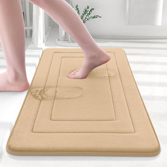Arotive Memory Foam Bathroom Rug Mat 24x16, Ultra Soft and Absorbent Bath Mat, Machine Wash Dry, Comfortable Bath Rug Carpet for Bathroom Floor, Tub and Shower, Beige