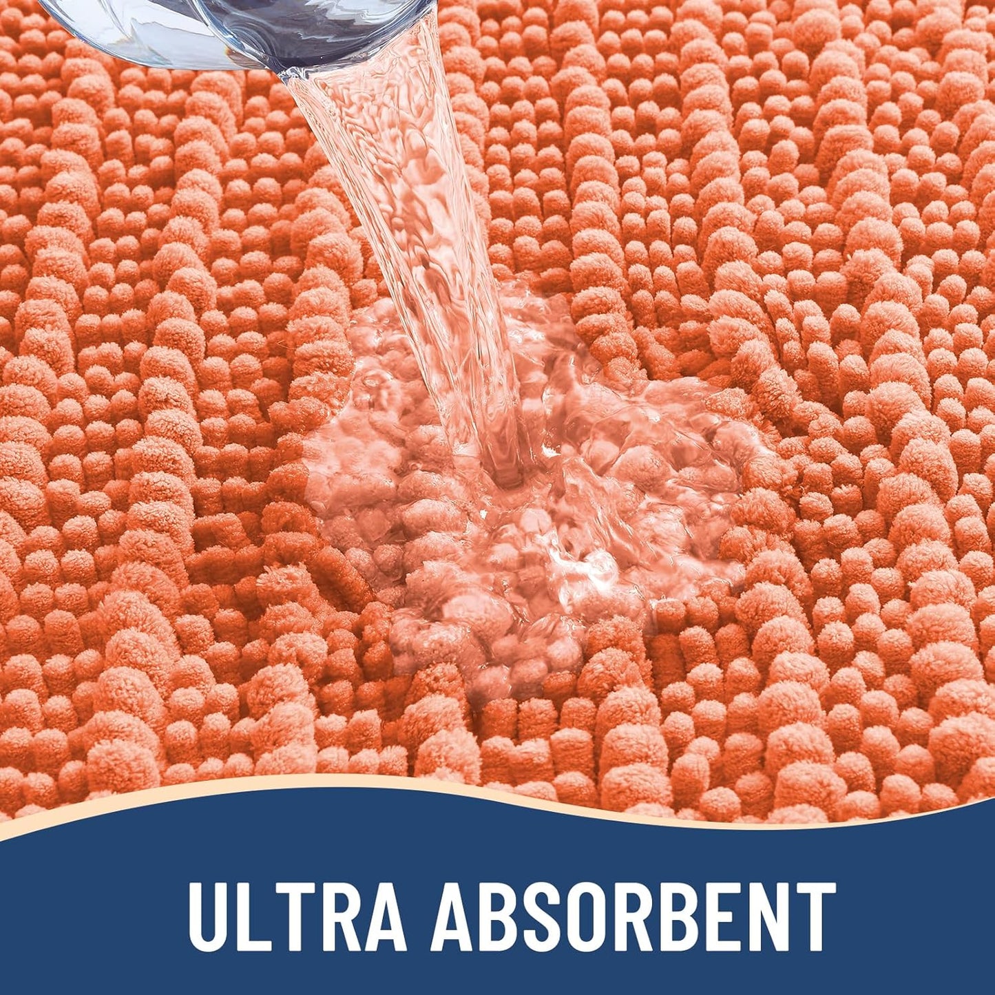 Arotive Luxury Chenille Bathroom Rug Mat, Extra Soft Thick Absorbent Shaggy Bath Rugs, Non-Slip Machine Wash Dry, Plush Bath Mats for Bathroom, Shower and Tub, 24x16, Coral