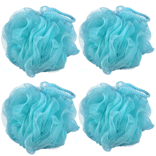 60g/pcs Mesh Bath Pouf Shower Loofahs Shower Puff Pack of 4 (Blue)