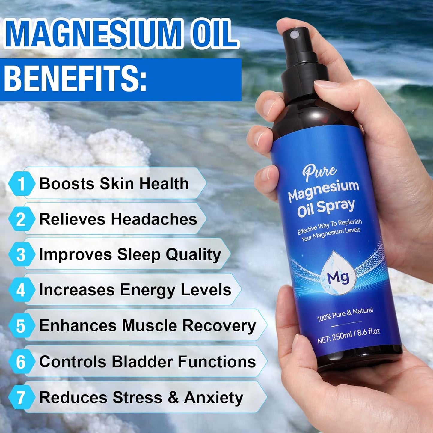 Magnesium Oil Spray 8.6Fl Oz, 2Pack Pure Magnesium Spray for Feet, Body and Skin, Topical Mg Oil, Easy to Absorb