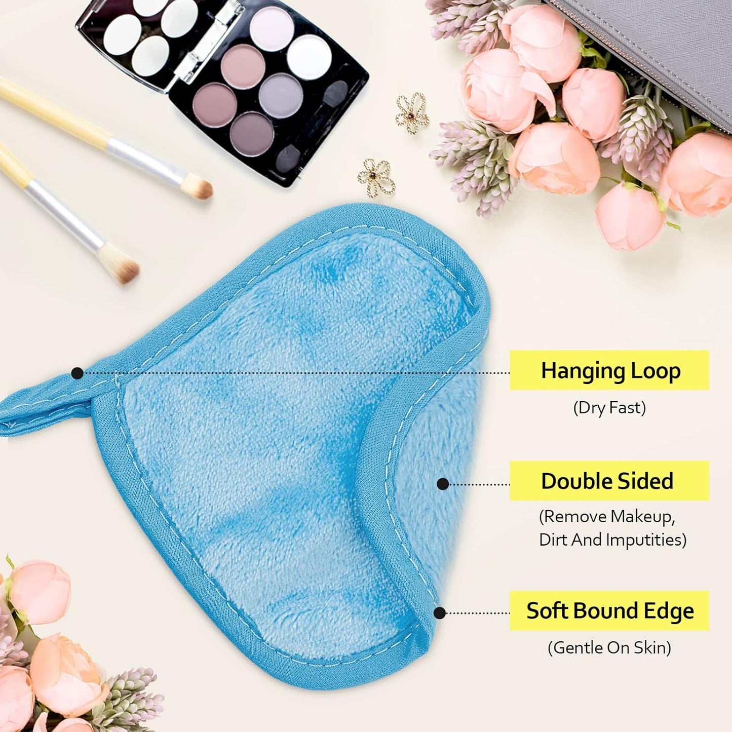 HOMEXCEL Makeup Remover Cloth 12 Count (Pack of 1), Reusable Makeup Remover Pads, Washable Ultra Soft Facial Cleansing Cloths For All Skin Types, 5 X 5 In, Blue