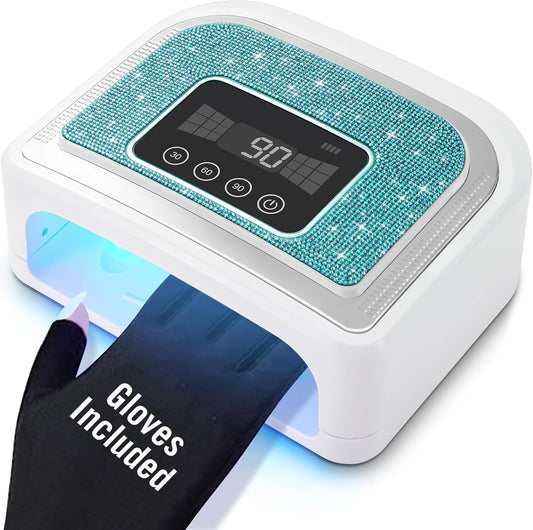 Aedavey Cordless Nail Lamp, Rechargeable UV Nail Lamp for Gel Nails, LED Nail Lamp with 4 Timer Modes, Gel Nail Light Decorate with Sparkling Nail Rhinestones Diamond (Sparkly Blue Diamond)