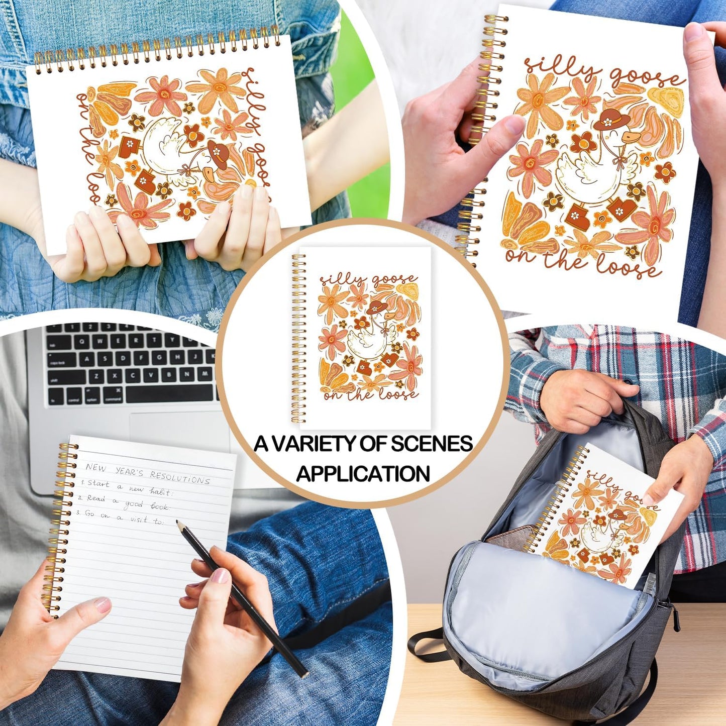 Boho Floral Goose Spiral Journal Notebook 5.5x8.3in, Goose Lover Gifts Journal for Woman, Fall Floral Farm Animal Notebooks for Note Taking, Autumn Hardcover Notebook