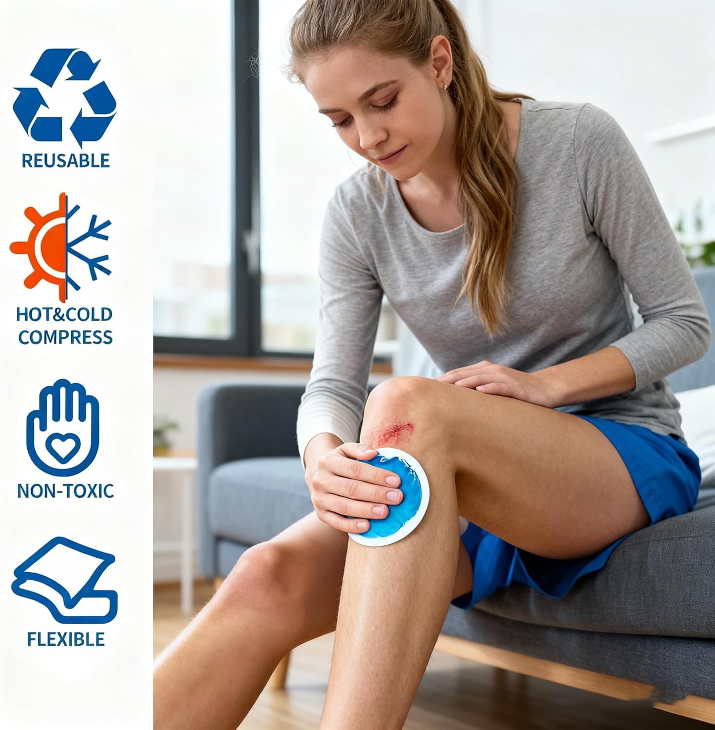 WORLD-BIO Small Ice Packs for Injuries, 5 Pack Reusable Round Ice Packs for Face, Warm & Cold Compress with Cloth Backing & Sleeve for Pain, Toothache, Migraine Relief