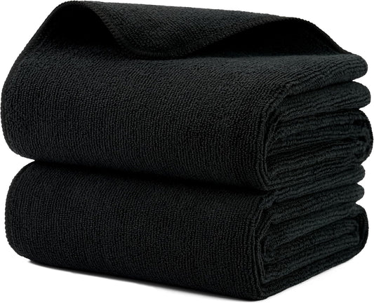 New Microfiber Hair Drying Salon Towels, Quick Dry, Lint Free, 2 Pack (Black)