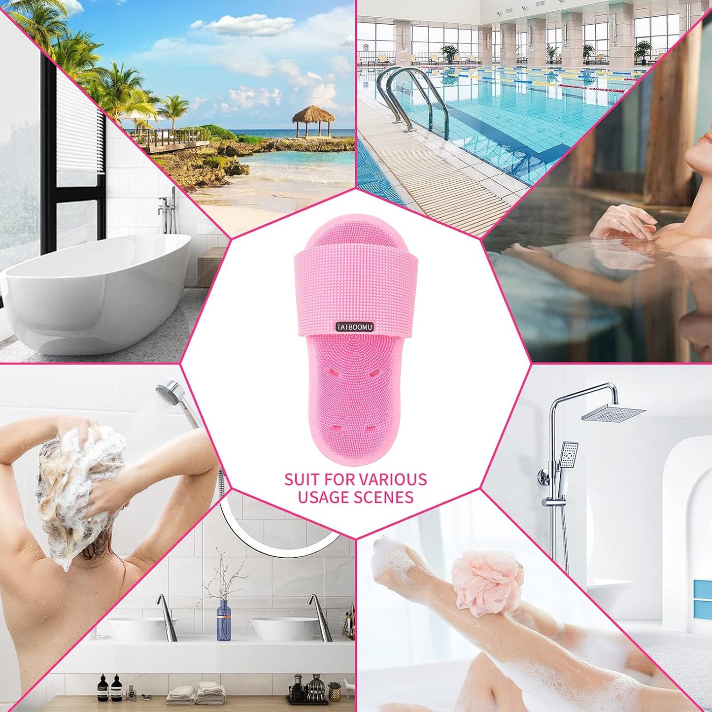 Shower Foot Scrubber,Soft Silicone Bristles with Non-Slip Suction Cups - Cleans,Smooths,Exfoliates & Massages Your Feet Without Bending,Improve Circulation & Soothes Tired Feet (1PCS Pink)