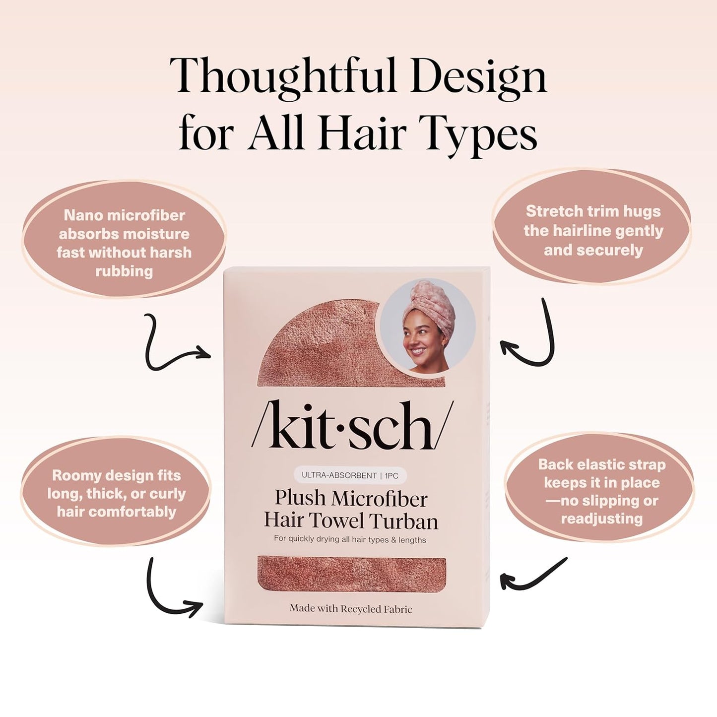 Kitsch Plush Microfiber Hair Towel Wrap for Women - Hair Turbans for Wet Hair, Super Absorbent Drying Towel - Quick Dry, Anti-Frizz - for Long & Short, Wet & Curly Hairs - Terracotta