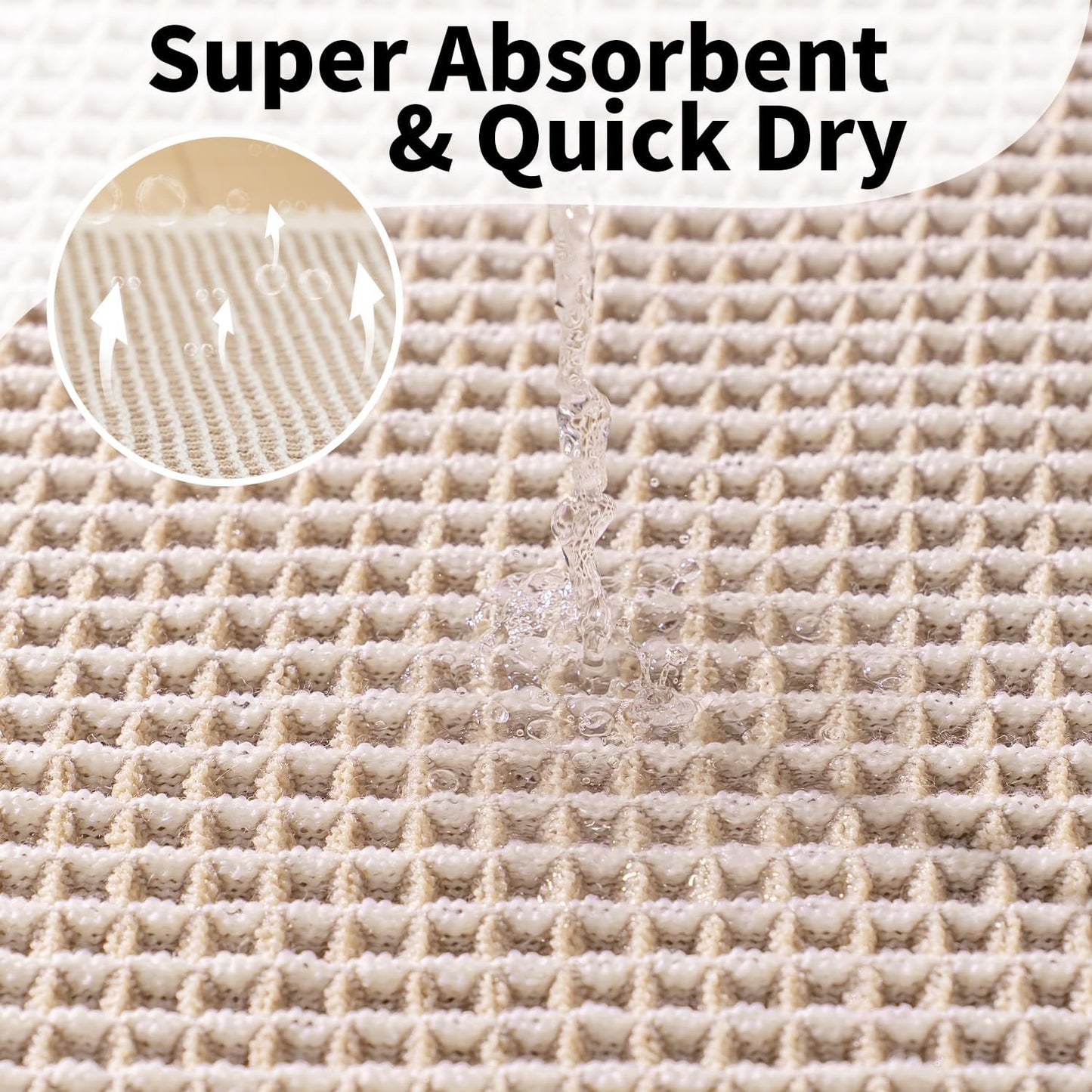 Waffle Bath Mat - Boho Bathroom Rugs Non Slip Washable, Super Absorbent & Quick Dry, Soft Bath Mat Farmhouse Bathroom Decor, 20'' x 32'', Khaki and White