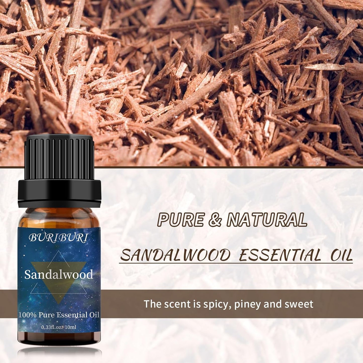 Sandalwood Essential Oil 2Pack for Massage, Diffuser, Humidifier - 100% Pure Sandalwood Oil 10ml