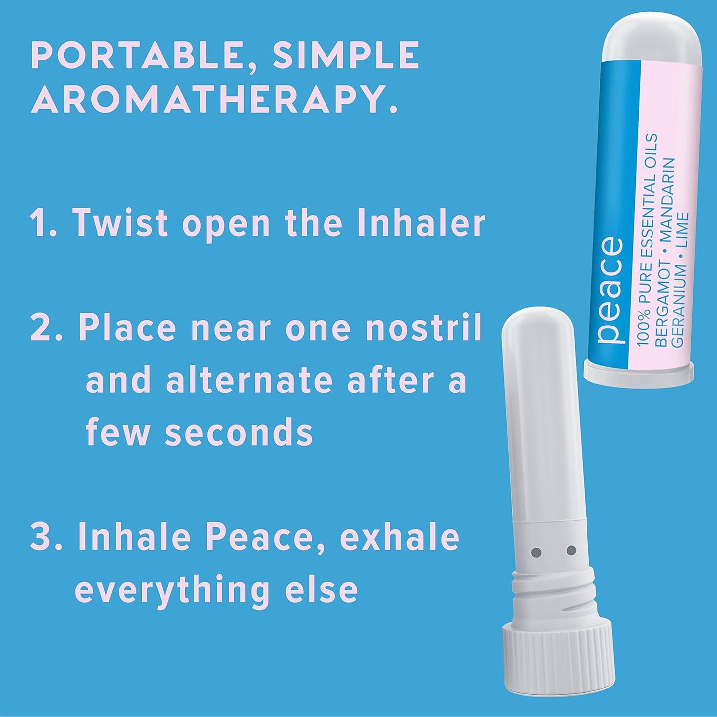 MOXĒ Peace Nasal Inhaler, Calming Essential Oil Blend, Tension Relief, Helps Relaxation and Meditation, Soothing Fragrance, Bergamot, Mandarin, Geranium, Lime, Made in USA (3 Pack)