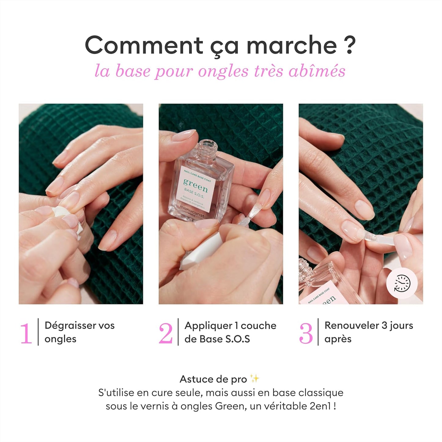 MANUCURIST - S.O.S. Base Coat - Enriched with Vitamins C and B5 - Nail Fortifier - Repairs and Strengthens - Care for Very Damaged Nails - Vegan, Up to 78% Plant-Based - 0.5 fl oz