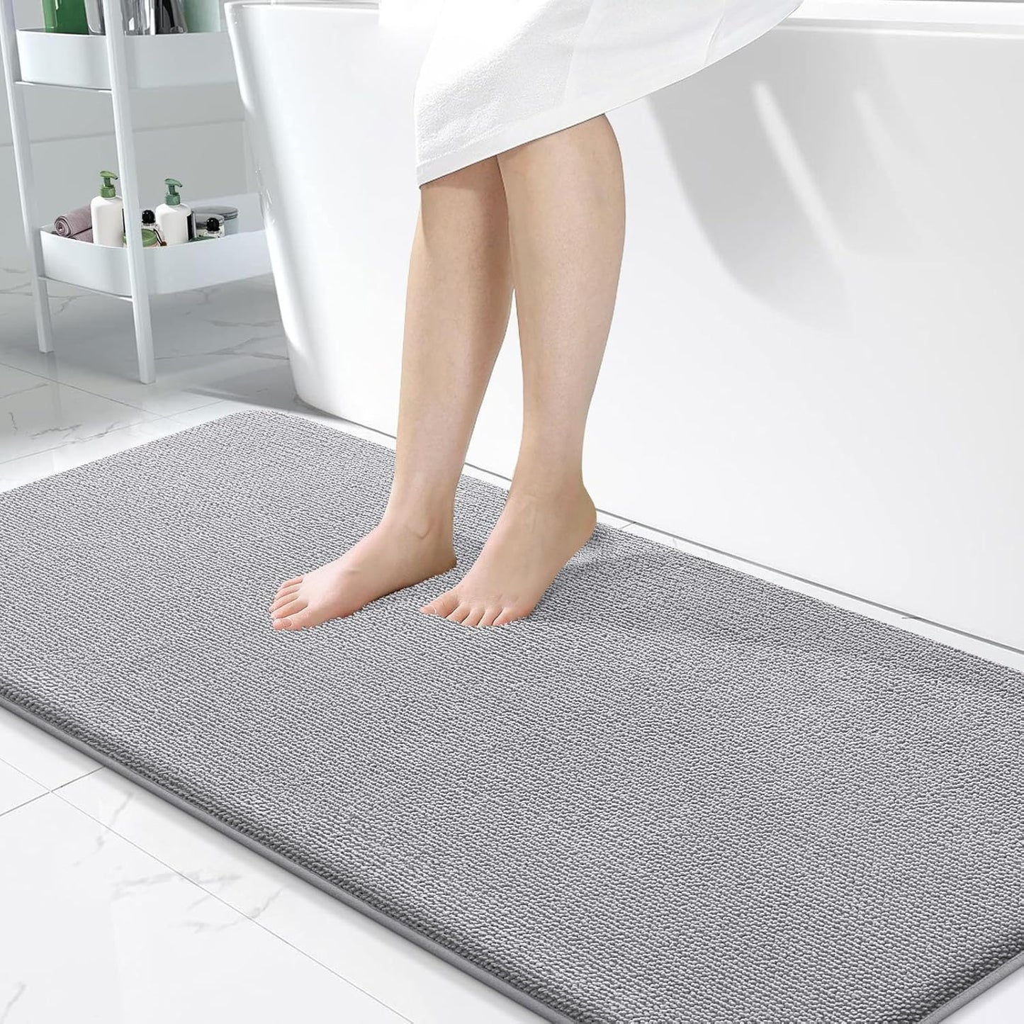 OLANLY Thick Memory Foam Bath Mat Rug 47x24, Extra Soft Absorbent Bathroom Rug, Quick Dry Bath Mats, Non-Slip, Machine Washable Carpet for Bathroom, Tub and Shower, Home Decor Accessories, Grey