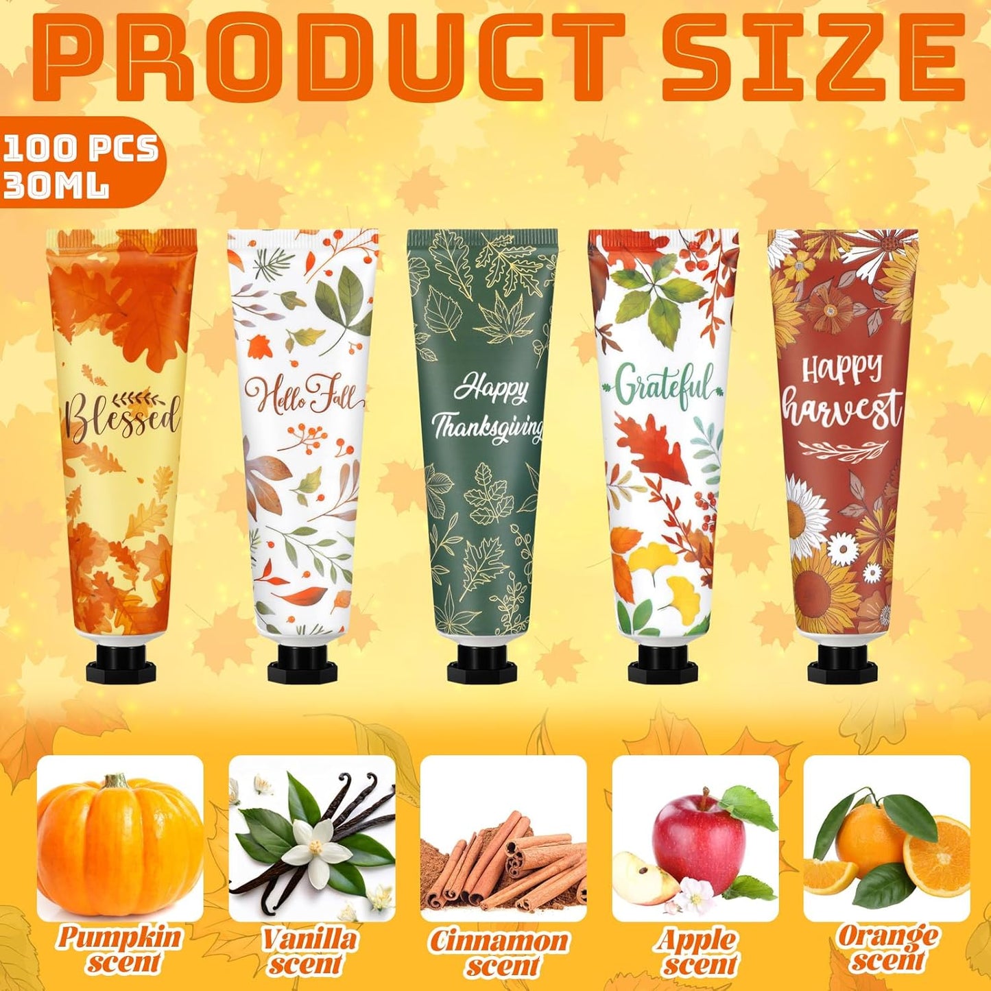 100 Pcs Thanksgiving Fall Hand Lotion Gifts Bulk for Women Maple Leaves Hand Cream 30ml Natural Botanical Fragrance Mini Lotion for Chapped Hands Travel Thanksgiving Autumn Party Supplies