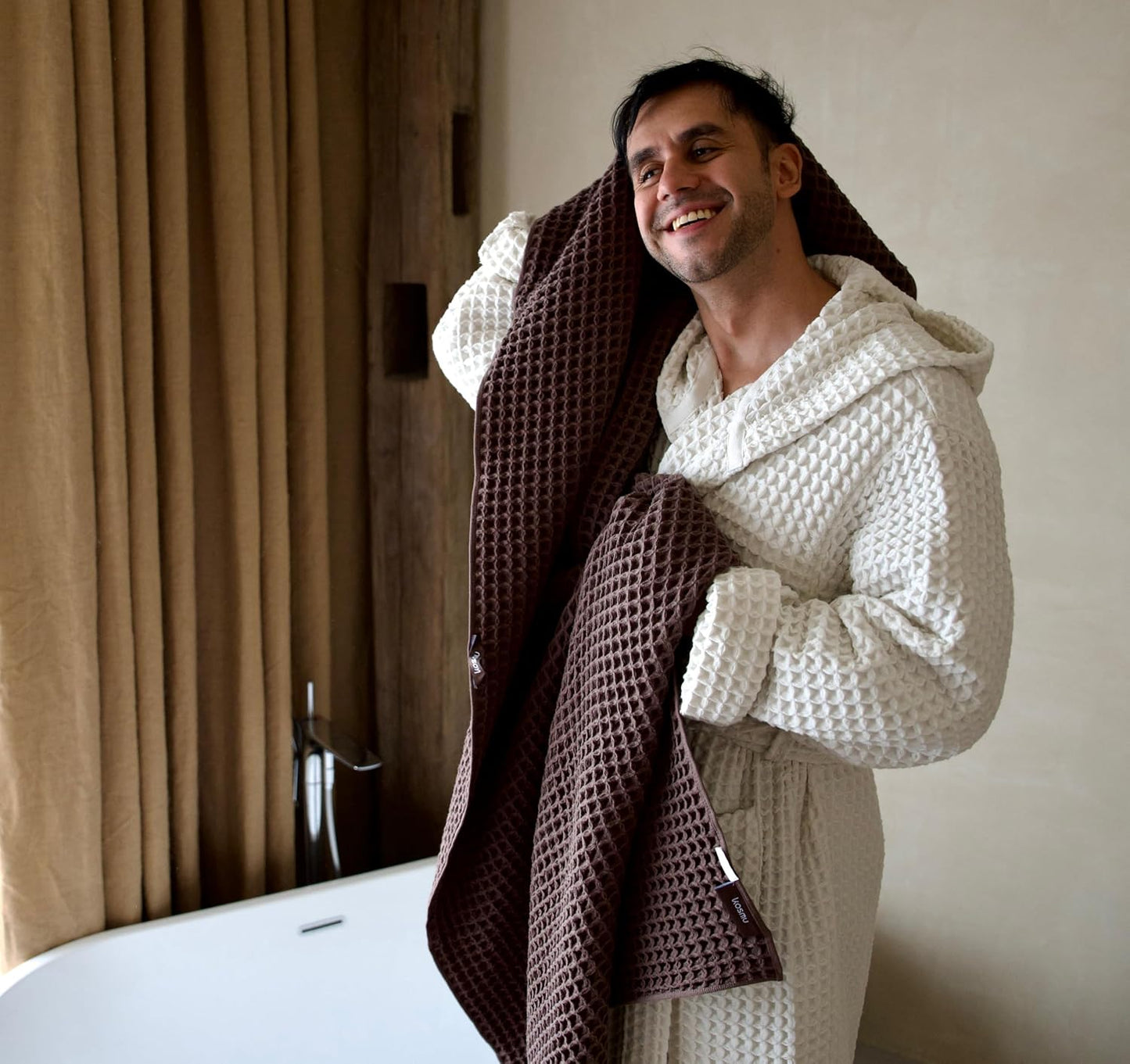 Luxury Japanese Cotton Silk Waffle Bath Towel | Plush, Absorbent, and Quick Dry (Dark Cocoa, Face Towel (6 Pack))