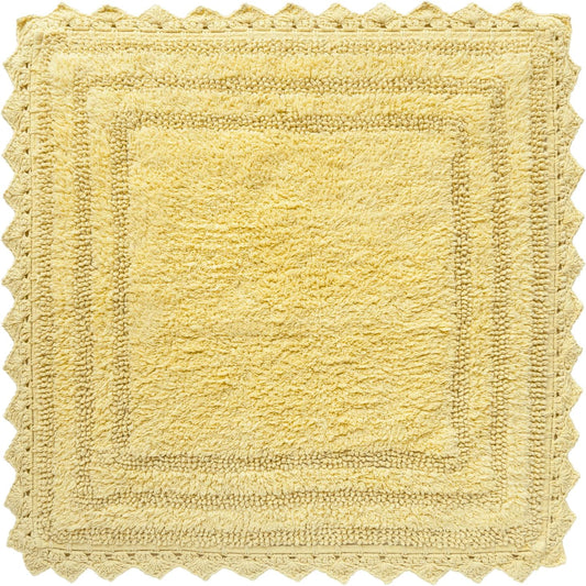 RAJRANG Pale Banana Crochet Cotton Bath Rug - 24 Inches Soft Absorbent Square Bath Mat for Bathroom Farmhouse Hotel Restaurant