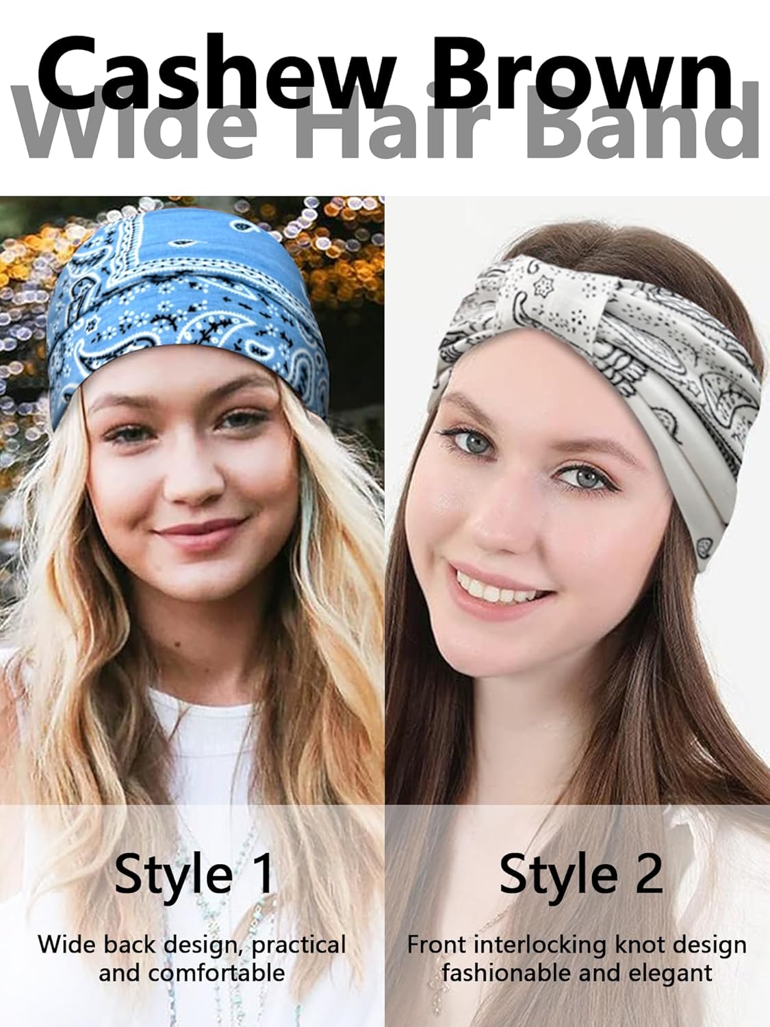 Wide Headbands for Women Knotted No Slip Head Bands Soft Turban Headband Hair Accessories Boho African Solid Color Head Wraps for Women Yoga Workout Pack of 6 (Nature)