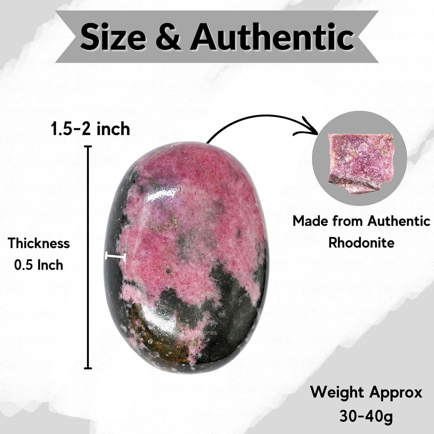 Amazing Gemstone Rhodonite Palm Stone - Hot Massage Worry Stone for Natural Body Chakra Balancing, Reiki Healing and Crystal Grid